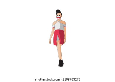 Vector Illustration Of Elegant Women Walking With Mask