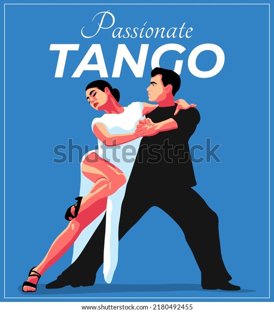 Vector illustration of elegant young couple of
man and woman dancing tango in flat minimalistic style.
Advertisement of a dance studio, tango lessons, master classes,
parties, events. Vintage
poster.