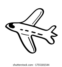 Vektorgrafik-Element-Flugzeug im Doodle-Stil. Handgezeichnet. Symbol, Symbol, Logo