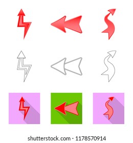 Vector illustration of element and arrow icon. Set of element and direction stock symbol for web.