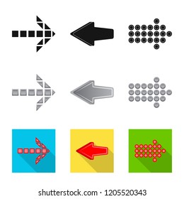 Vector illustration of element and arrow icon. Collection of element and direction stock symbol for web.