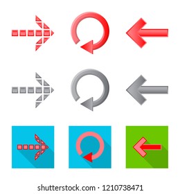 Vector illustration of element and arrow icon. Collection of element and direction stock symbol for web.