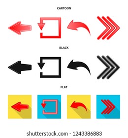 Vector illustration of element and arrow icon. Set of element and direction stock symbol for web.