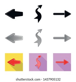 Vector illustration of element and arrow icon. Collection of element and direction stock vector illustration.