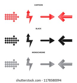 Vector illustration of element and arrow sign. Set of element and direction vector icon for stock.