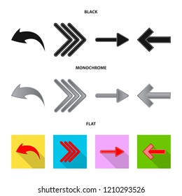 Vector illustration of element and arrow sign. Set of element and direction stock symbol for web.