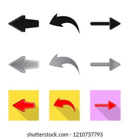 Vector illustration of element and arrow sign. Collection of element and direction vector icon for stock.