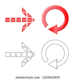 Vector illustration of element and arrow sign. Set of element and direction stock symbol for web.
