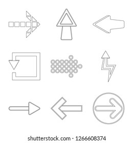 Vector illustration of element and arrow sign. Set of element and direction stock symbol for web.
