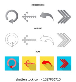 Vector illustration of element and arrow sign. Set of element and direction stock symbol for web.