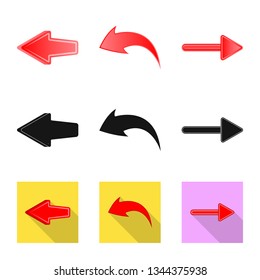 Vector illustration of element and arrow sign. Collection of element and direction stock symbol for web.