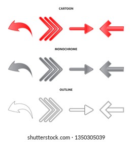 Vector illustration of element and arrow sign. Set of element and direction vector icon for stock.