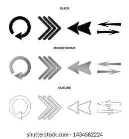 Vector illustration of element and arrow symbol. Collection of element and direction stock vector illustration.