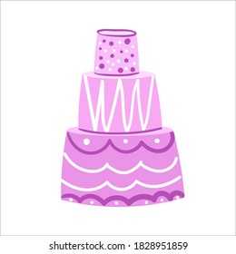 vector illustration element  with cake in flat style. Hand drawn food. Icon, symbol, logo. Birthday cake. Sweets.