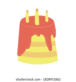 vector illustration element  with cake in flat style. Hand drawn food. Icon, symbol, logo. Birthday cake. Sweets.