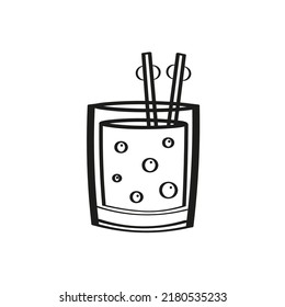 Vector Illustration Element Coctail  In Doodle Style. Hand Drawn. Icon, Symbol, Logo. Coctail Glasses