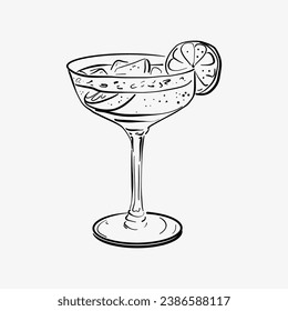 Vector illustration element coctail in doodle style. Hand drawn sketch. Icon, symbol, logo. Cute hand drawn glass of sweet drink.