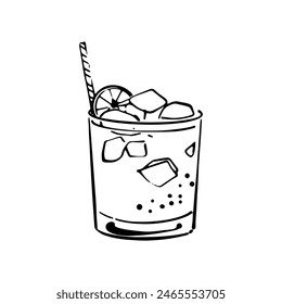 Ilustración vectorial elemento coctail en estilo doodle. Dibujado a mano. Icono, símbolo, logo. Lindo vaso dibujado a mano de bebida dulce.