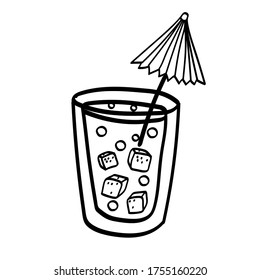 Vector illustration element coctail with umbrella in doodle style. Hand drawn. Icon, symbol, logo