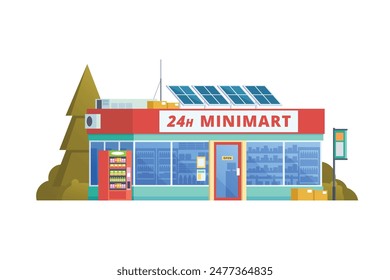 Vector illustration element of Convenience Store minimarket building, minimart and store building flat design style for city and background illustration