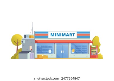 Vektorillustration-Element von Convenience Store Minimarkt Gebäude, minimart und Store Gebäude flache Design-Stil für Stadt und Hintergrund-Illustration