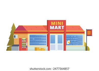 Vector illustration element of Convenience Store minimarket building, minimart and store building flat design style for city and background illustration