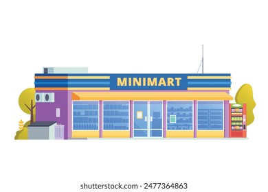 Vector illustration element of Convenience Store minimarket building, minimart and store building flat design style for city and background illustration
