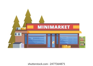 Vektorillustration-Element von Convenience Store Minimarkt Gebäude, minimart und Store Gebäude flache Design-Stil für Stadt und Hintergrund-Illustration