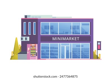 Vector illustration element of Convenience Store minimarket building, minimart and store building flat design style for city and background illustration