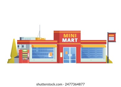 Vector illustration element of Convenience Store minimarket building, minimart and store building flat design style for city and background illustration