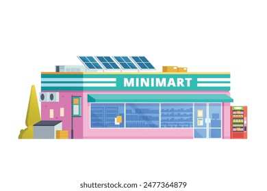 Vector illustration element of Convenience Store minimarket building, minimart and store building flat design style for city and background illustration