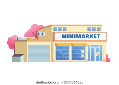 Vector illustration element of Convenience Store minimarket building, minimart and store building flat design style for city and background illustration