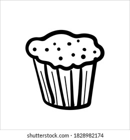 Vector illustration element  with cupcake in doodle style. Hand drawn food. Icon, symbol, logo. dessert
