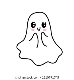 Vector illustration element  with cute ghost in doodle style. Hand drawn. Icon, symbol, logo.