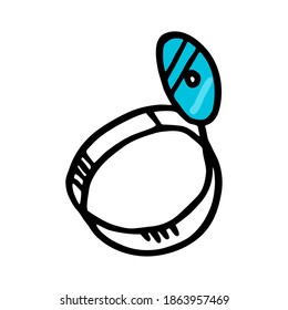 Vector illustration element, Doodle object with image throat specialist, otolaryngologist s head mirror. Concept ENT.