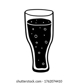 Vector ilustrado de vidrio de soda en estilo doodle. Mano dibujada. Icono, símbolo, logotipo. bebida fría.