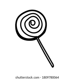 Vector illustration element  with lollipop in doodle style. Hand drawn. Icon, symbol, logo. Outline candy