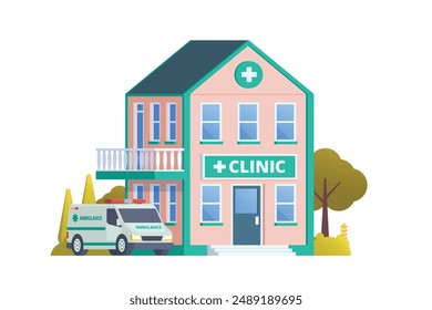 Elemento de la Ilustración vectorial del estilo de diseño plano del edificio de la clínica médica para la ciudad y la ilustración de fondo