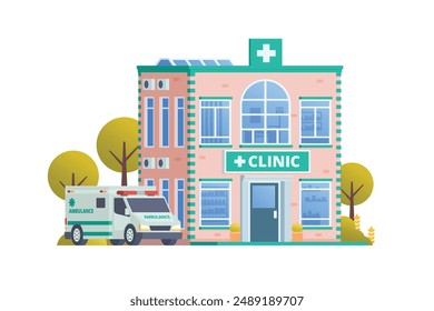 Elemento de la Ilustración vectorial del estilo de diseño plano del edificio de la clínica médica para la ciudad y la ilustración de fondo