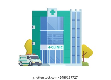 Elemento de la Ilustración vectorial del estilo de diseño plano del edificio de la clínica médica para la ciudad y la ilustración de fondo