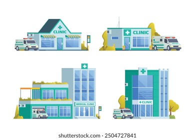 Vector illustration element of medical clinic building flat design style for city and background illustration