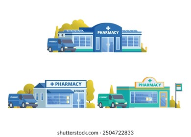 Vector illustration element of pharmacy store building, drugs shop flat design style