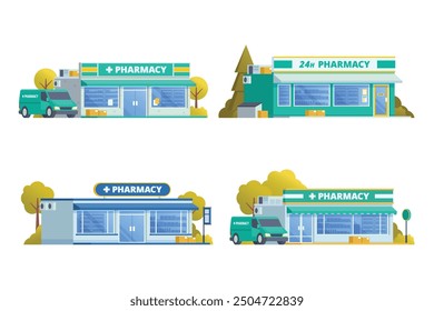 Vector illustration element of pharmacy store building, drugs shop flat design style
