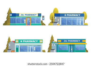 Vector illustration element of pharmacy store building, drugs shop flat design style