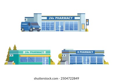 Vector illustration element of pharmacy store building, drugs shop flat design style