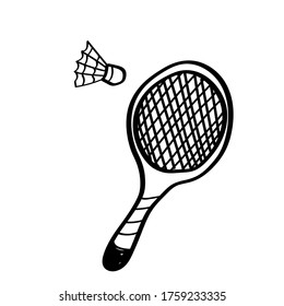 Vector illustration element racket  in doodle style. Hand drawn. Icon, symbol, logo