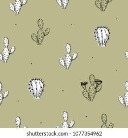 Vector illustration. Element of seamless pattern. Cactus pen style drawing.