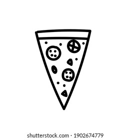 Vector illustration element  with slice of pizza in doodle style. Hand drawn food. Icon, symbol, logo. cook.