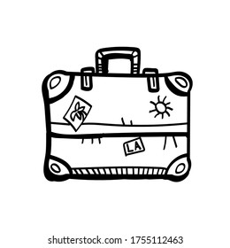 Vector illustration element suitcase 
  in doodle style. Bag hand drawn. Icon, symbol, logo