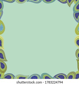 Vector illustration. Element template. Picture in blue, neutral and green colors. Frame doodle. Seamless.